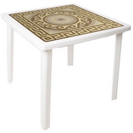 Стол квадратный с деколем Греческий орнамент из пластика, цвет: белый