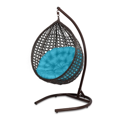 Подвесное кресло Fresco L (коричневое, подушка голубая)
