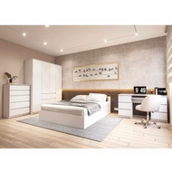 Спальня Мори (кровать 120 см, комод 70 см, шкаф 160 см, стол 135 см) белый