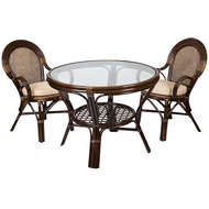 Обеденный комплект (стол 22-02 и 2 кресла 04-21) тёмно-коричневый натур.ротанг