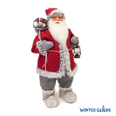 Фигурка Дед Мороз с фонарем 80 см, красный/серый
