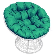 Кресло Папасан ротанг (белое с зелёной подушкой)