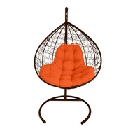 Кресло подвесное Кокон XL Ротанг (коричневое с оранжевой подушкой)