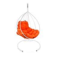 Кресло подвесное Кокон Капля металл (белое с оранжевой подушкой)