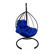 Кресло подвесное Кокон Капля металл (чёрное с синей подушкой)