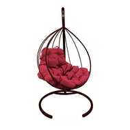 Кресло подвесное Кокон Капля металл (коричневое с бордовой подушкой)