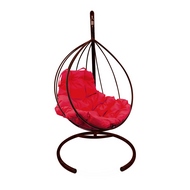Кресло подвесное Кокон Капля металл (коричневое с красной подушкой)