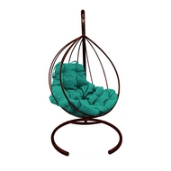 Кресло подвесное Кокон Капля металл (коричневое с зелёной подушкой)
