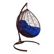 Кресло подвесное Кокон Капля Ротанг (коричневое с синей подушкой)