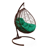 Кресло подвесное Кокон Капля Ротанг (коричневое с зелёной подушкой)