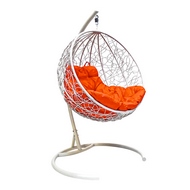 Кресло подвесное Кокон Круглое Ротанг (белое с оранжевой подушкой)