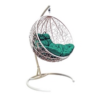 Кресло подвесное Кокон Круглое Ротанг (белое с зелёной подушкой)