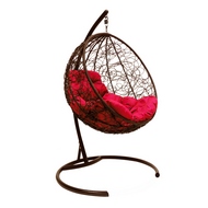 Кресло подвесное Кокон Круглое Ротанг (коричневое с красной подушкой)