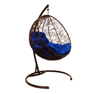 Кресло подвесное Кокон Круглое Ротанг (коричневое с синей подушкой)