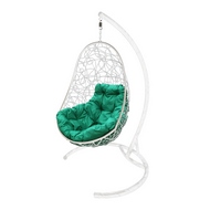 Кресло подвесное Кокон Овал Ротанг (белое с зелёной подушкой)