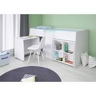 Детская кровать-чердак Polini Simple 4100 с столом и стеллажом (белая)